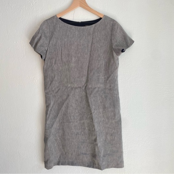 Theory Structured Shift Dress Women's Small Gray Linen Twill Cap Sleeve - Picture 1 of 7
